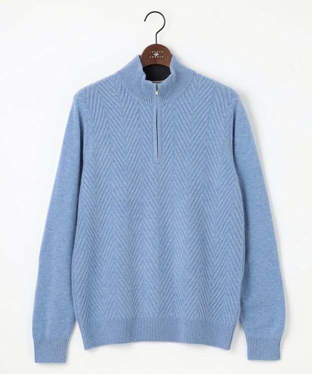 JOSEPH ABBOUD カシミヤブレンド ハイネック ZIP プルオーバーニット サックスブルー系