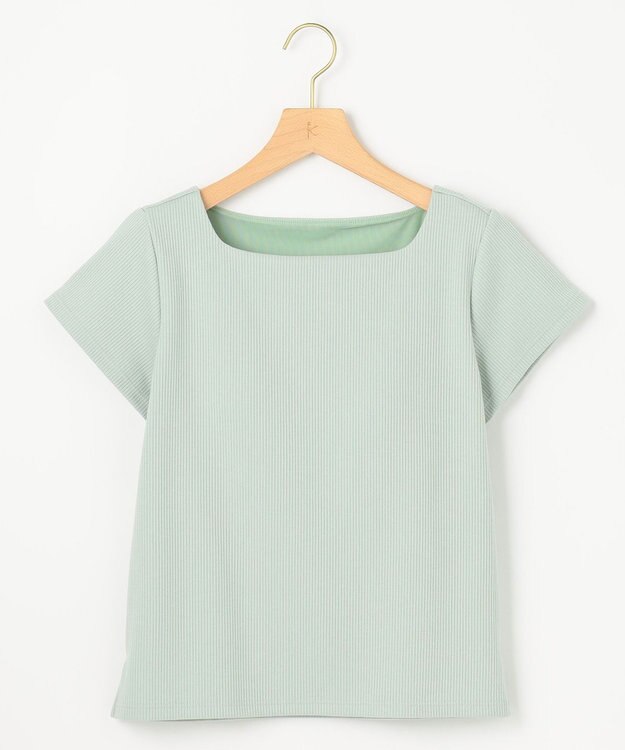 組曲 L 【WEB限定】ストライプジャガード カップ付きTシャツ クリームミント系