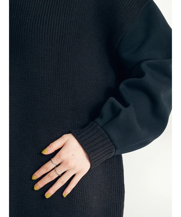 CRAFT STANDARD BOUTIQUE 片畔ニットドッキングチュニック Black