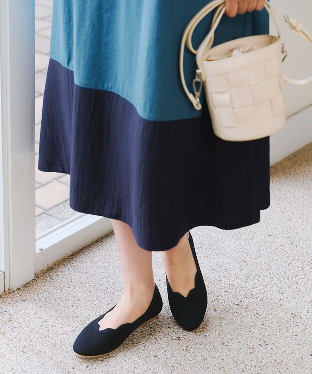 Tiaclasse 【洗える】 配色Aラインサックワンピース ターコイズ