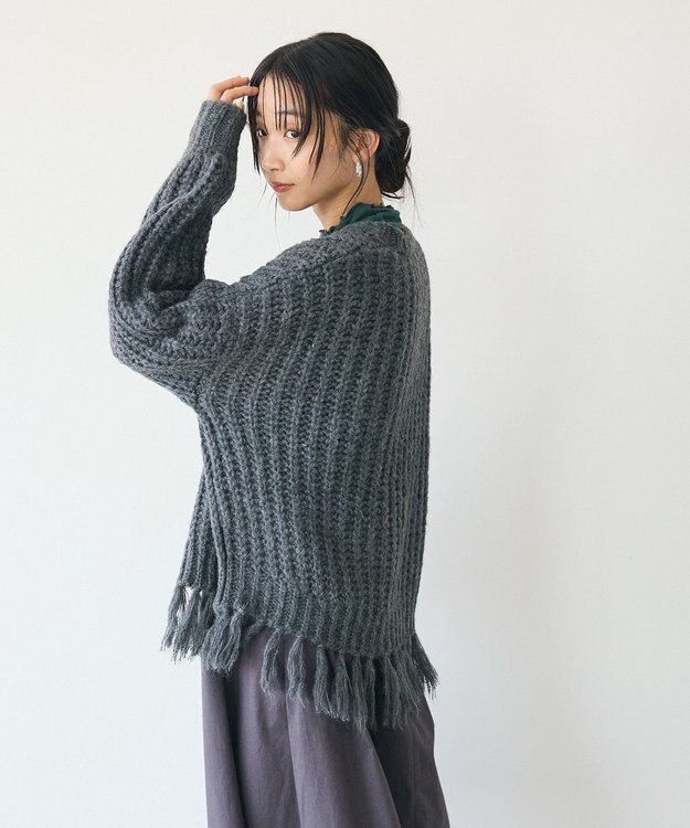 CRAFT STANDARD BOUTIQUE 洗える/フリンジニットカーディガン Charcoal Gray