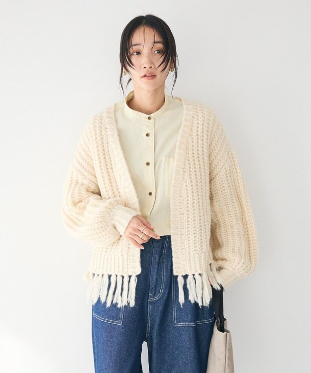 CRAFT STANDARD BOUTIQUE 洗える/フリンジニットカーディガン Ivory