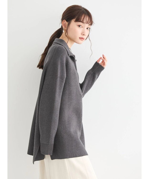 AMERICAN HOLIC バイパチハーフＺＩＰ片畦ニットプルオーバー　 Dark Gray Mixture