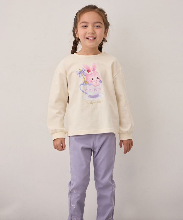 ANY KIDS アニマルモチーフ長袖Tシャツ エクリュ×うさぎ