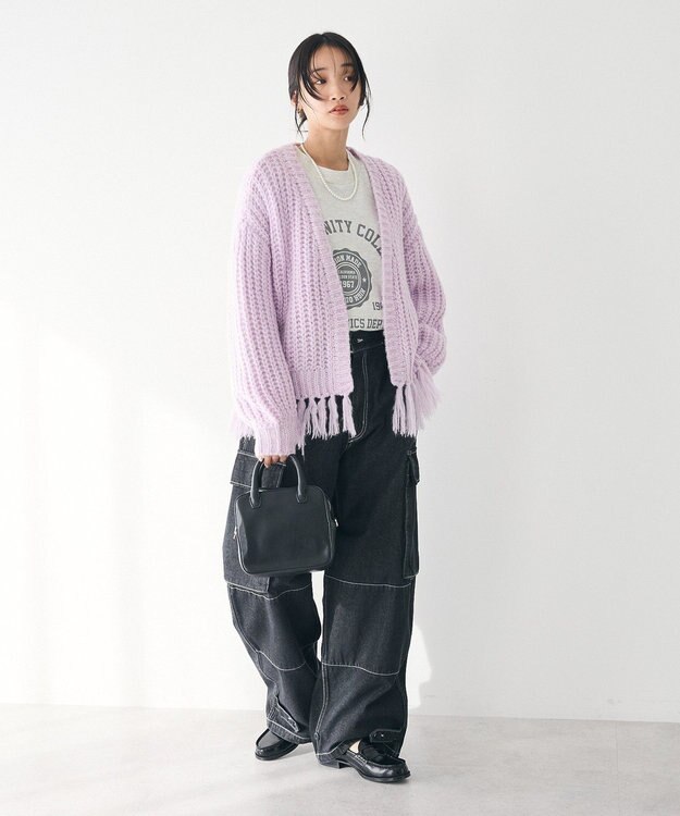 CRAFT STANDARD BOUTIQUE 洗える/フリンジニットカーディガン Purple