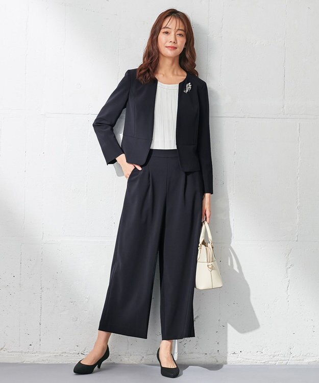 ANY SIS 【セットアップ対応】セレモニーダブルクロス ノーカラー ジャケット ネイビー