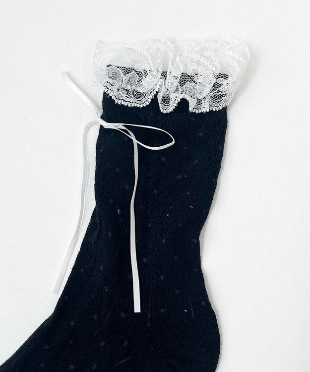 WEGO レース付きサテンリボンソックス ブラック