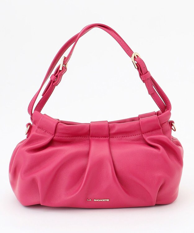 LA BAGAGERIE シープレザー　ギャザーミニバッグ ピンク