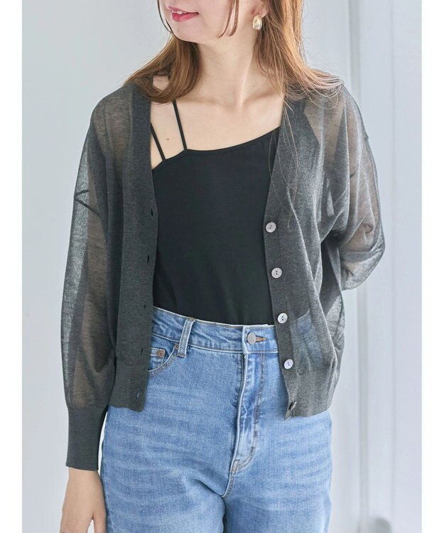 Te chichi Levita14GVネックカーディガン チャコールグレー