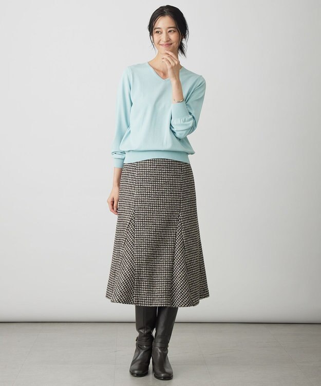 J.PRESS LADIES L ウールシルク ハウンドトゥース フレア スカート ブラウン系