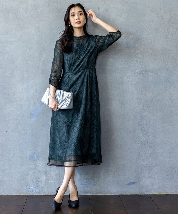 ANY SIS 【Lily calin】バイカラードットチュール ドレス ディープグリーン