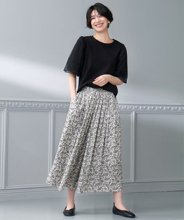 ANY チュールコンビパフスリーブプルオーバー ブラック