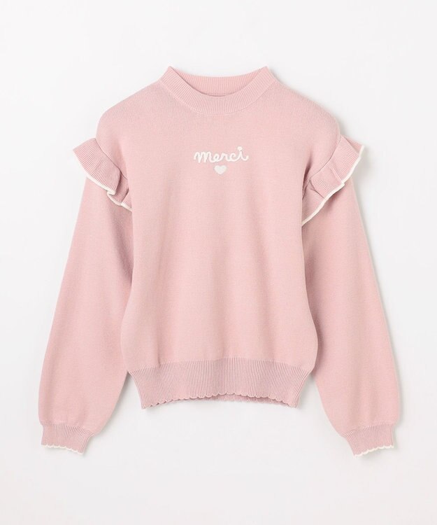 ANY KIDS 肩フリル しあわせタッチニット ピンク