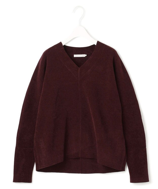 ICB 【洗える】コットンシェニール Vネックニット バーガンディ系