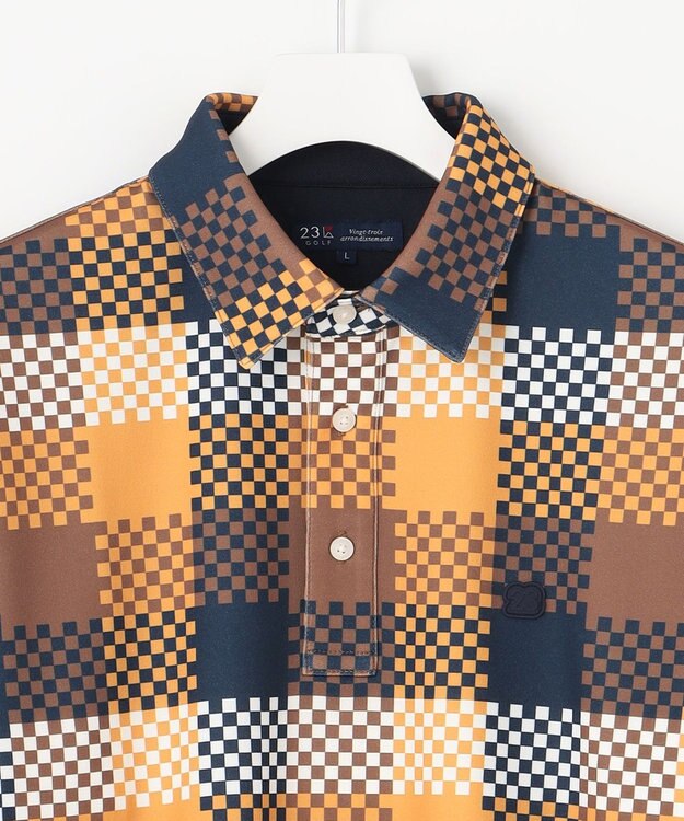 23区GOLF 【MEN/キングサイズ】【吸水速乾・UVケア】 チェック柄プリント 長袖シャツ イエロー系3