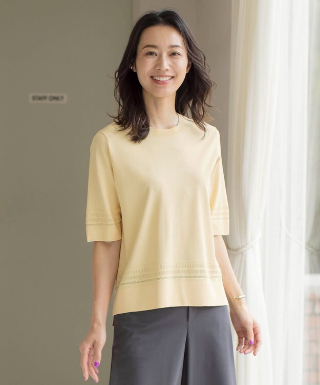 J.PRESS LADIES L 【洗える】レーヨンエリートストレッチ 編み柄 ニット イエロー系