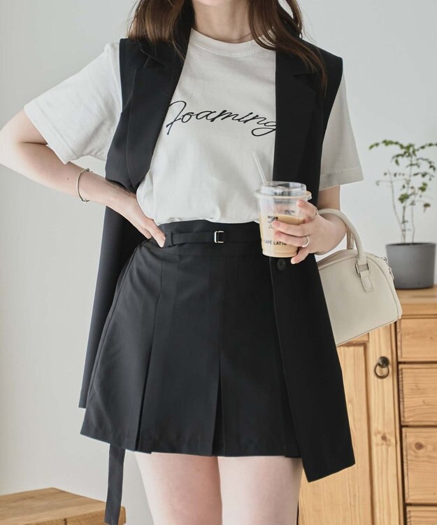 WEGO 【SETUP可】リネンライクプリーツミニスカパン ブラック