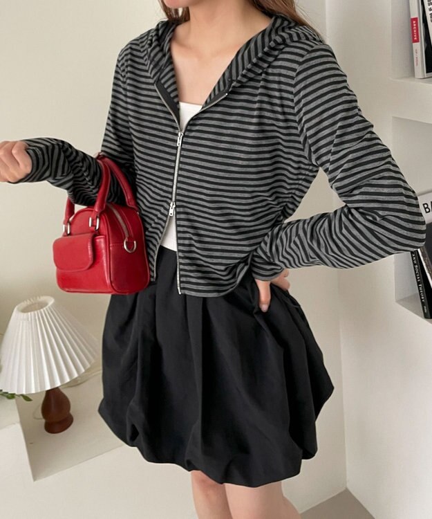 WEGO 柄Wジップパーカー グレーボーダー