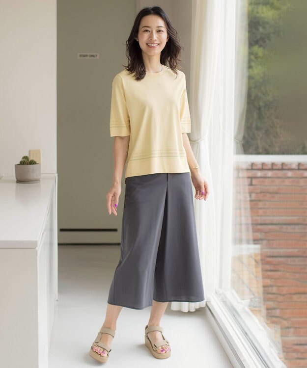 J.PRESS LADIES L 【洗える】レーヨンエリートストレッチ 編み柄 ニット イエロー系