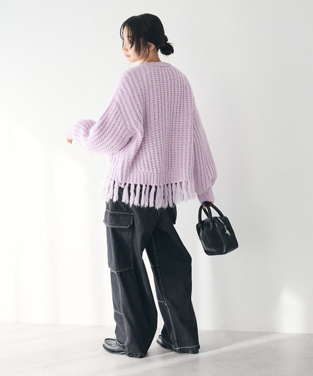 CRAFT STANDARD BOUTIQUE 洗える/フリンジニットカーディガン Purple