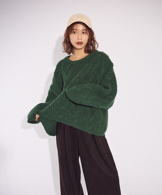 Green Parks ふわふわケーブルニットプルオーバー Green