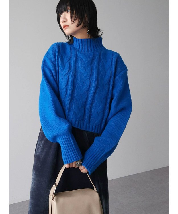 Green Parks ショート丈ケーブルニットプルオーバー Blue