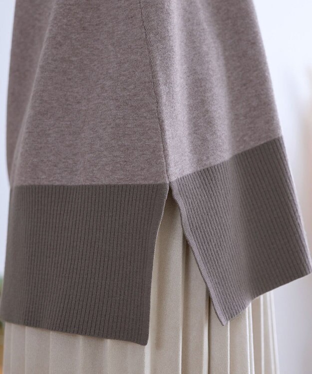 Tiaclasse L メランジ配色フーディーニットチュニック モカ