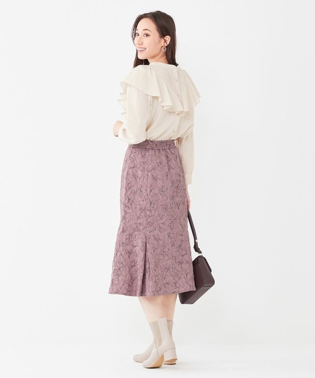 ANY SIS 【洗える】フラワーフクレジャカード スカート モカピンク×スレート