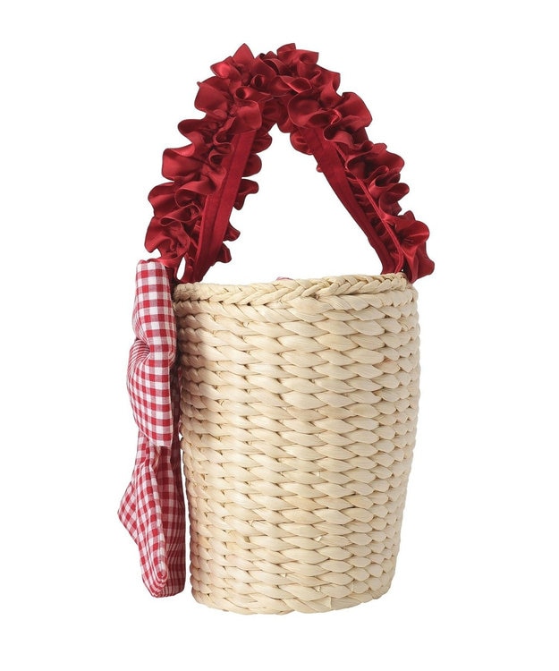 Maison de FLEUR リボンメイズフリルハンドルカゴバッグ Red