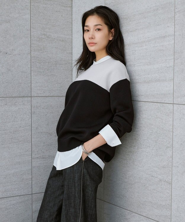 ICB 【洗える】 コットンリアクティブデニム ワイドストレートパンツ ブラックデニム系