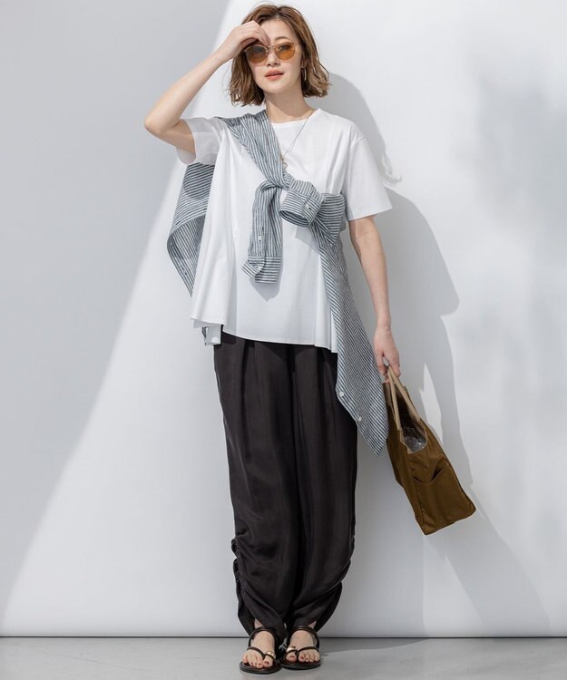 23区 【接触冷感/洗える】フィブリルツイル シャーリング パンツ ダークブラウン系