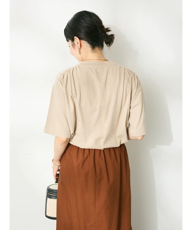 CRAFT STANDARD BOUTIQUE ヴィンテージ風天竺 ショルダーギャザーチュニック Gray Beige