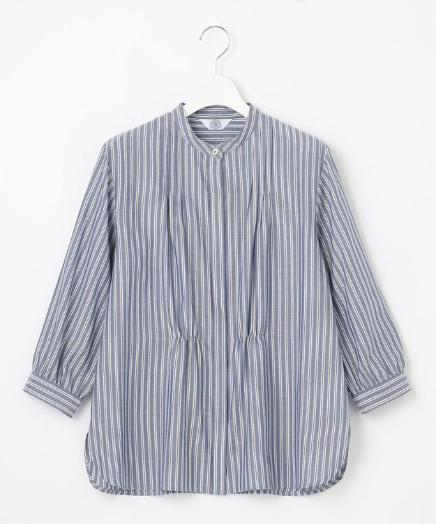 J.PRESS LADIES L 【洗える】ウォッシャブルキュプラツイル バンドカラー ブラウス ネイビー系1