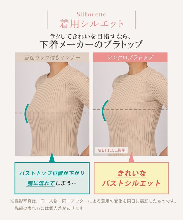 Wing インナー カップ付きノースリーブ 【シンクロブラトップ】 ラクなのにきれいなバストシルエット ウイング／ワコール ET1151 ピンク