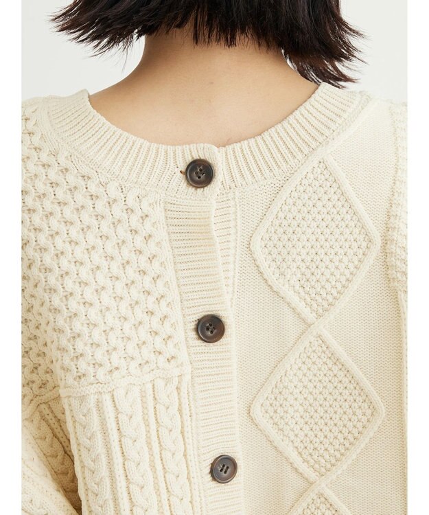 Green Parks ＫＢＦ　２ＷＡＹパッチワークニットカーディガン Off White