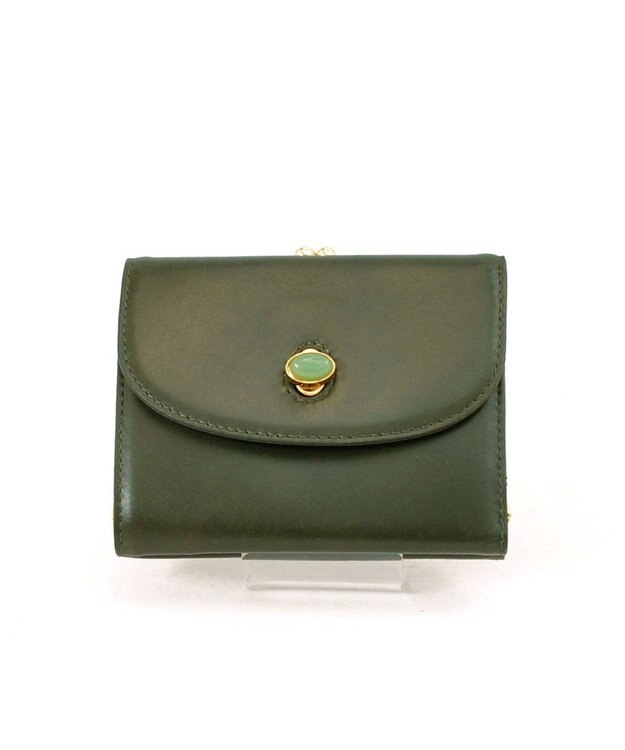 UNBILLION ペルケ perche ジェムストーンヒネリかぶせ二つ折り財布 グリーン