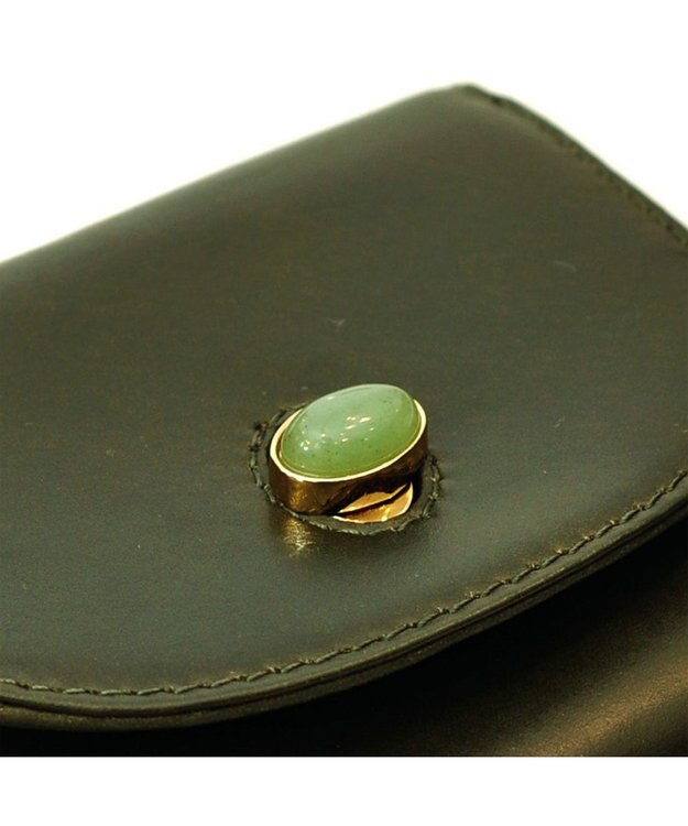 UNBILLION ペルケ perche ジェムストーンヒネリかぶせ二つ折り財布 グリーン