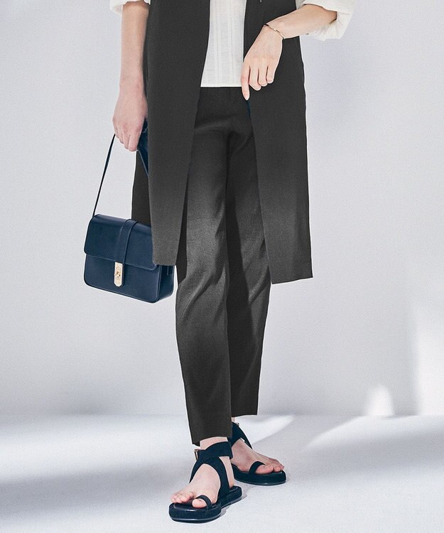 23区 L 【洗える】リネンレーヨンストレッチ テーパード パンツ ブラック系