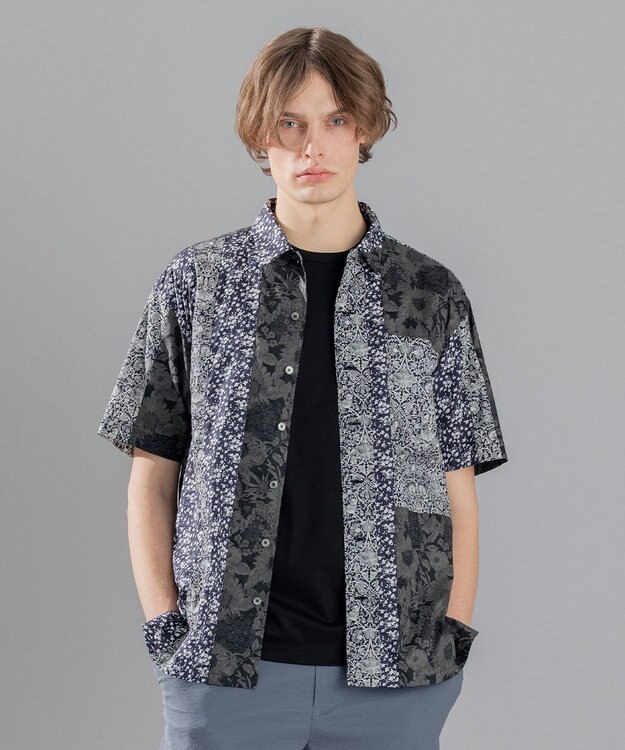 JOSEPH HOMME 【LIBERTY】 パッチワークリバティ 半袖シャツ ブラック系3