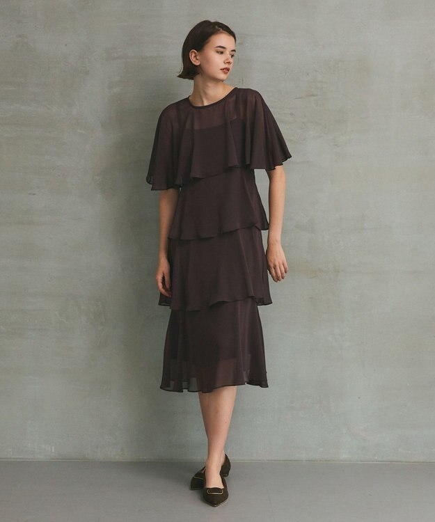 GRACE CONTINENTAL シフォンケープドレス ブラウン
