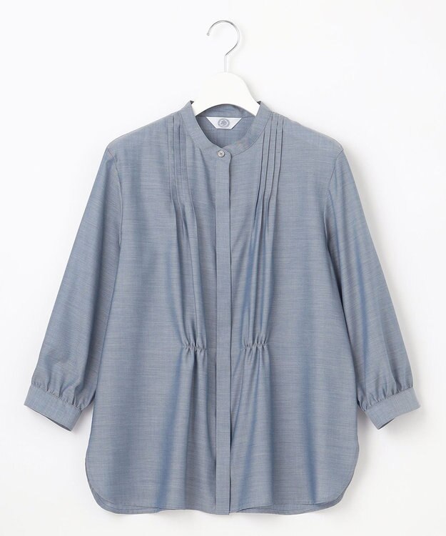 J.PRESS LADIES L 【洗える】ウォッシャブルキュプラツイル バンドカラー ブラウス ブルー系