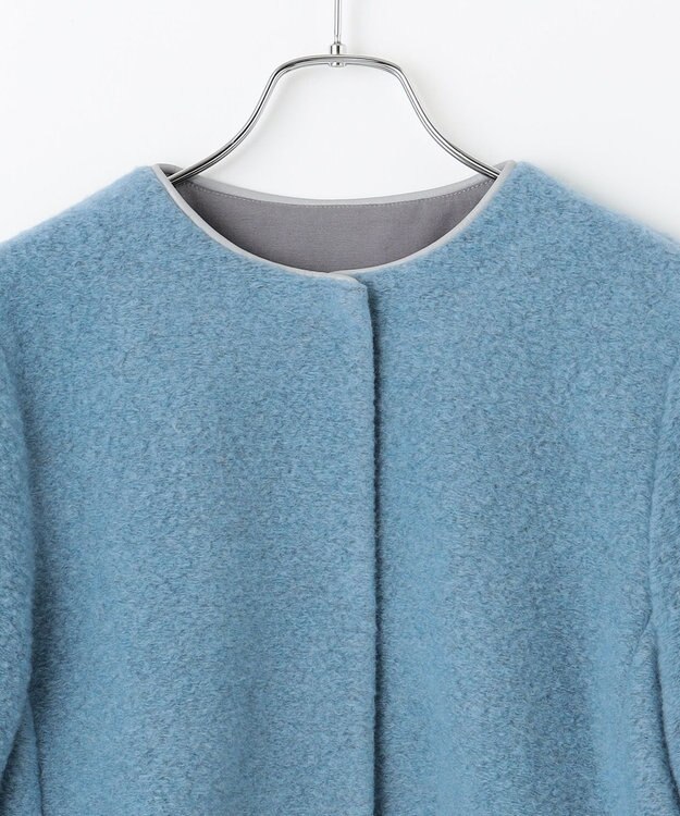 #Newans 【洗濯機可能】バックフレアショートコート ブルー