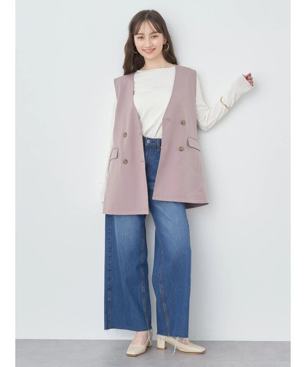 earth music&ecology ノーカラージレ Pink Beige