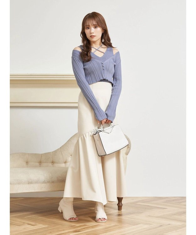 earth music&ecology ＳＥＴ２点ショートカーディガン＋レイヤードタンク Blue