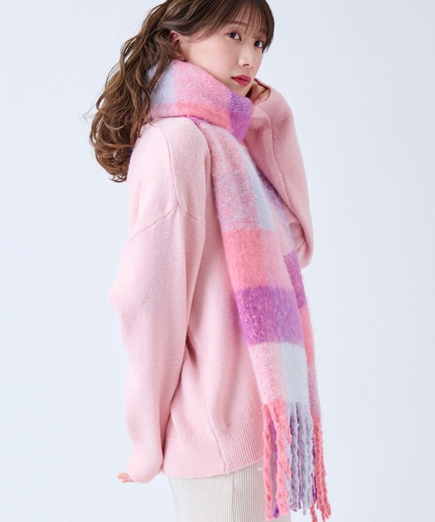 MOONBAT estaa ボリュームマフラー カラーブロック／手洗い可 ペールピンク