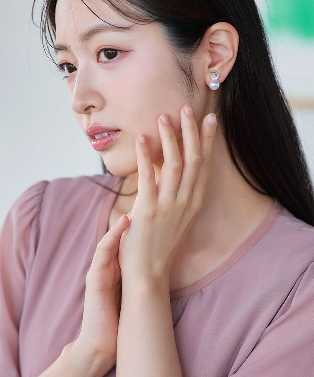 Tiaclasse 【金属アレルギー対応】グリッターパールピアス・イヤリング イヤリング：ピンクゴールド