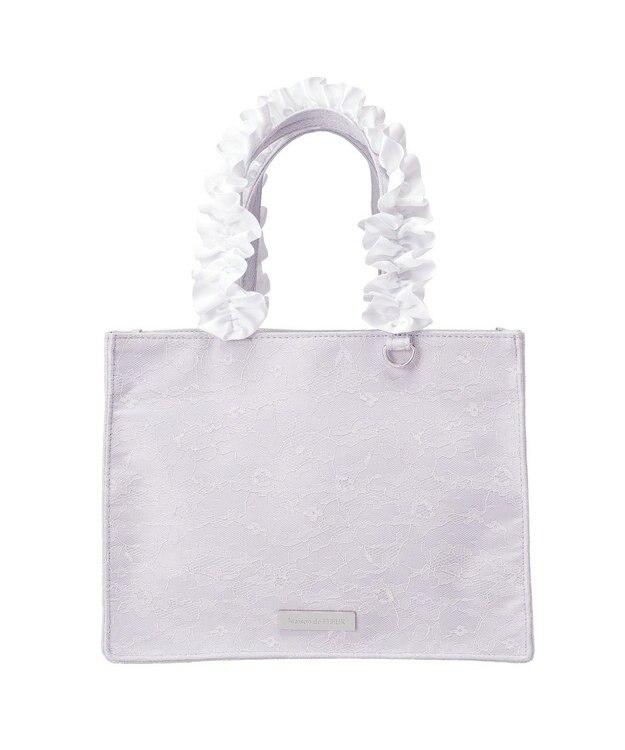 Maison de FLEUR ブルーマニアフリルハンドルスクエアトートバッグ Grayish Blue