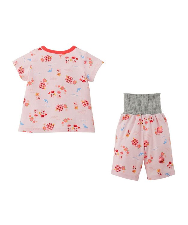 MIKI HOUSE HOT BISCUITS 【80-120cm】 リゾートキャビット 腹巻き付き タック天竺素材 半袖パジャマ ピンク