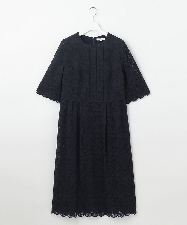 自由区 【洗える】フルールコードレース ワンピース ダークネイビー