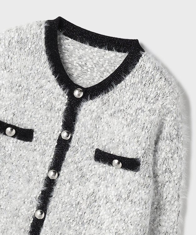 GRACE CONTINENTAL ノーカラーフェザーニットカーディガン バイカラー